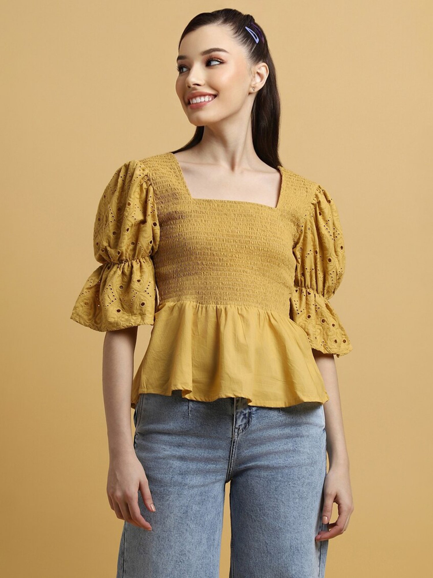 Forever 21 Yellow Regular Fit Top