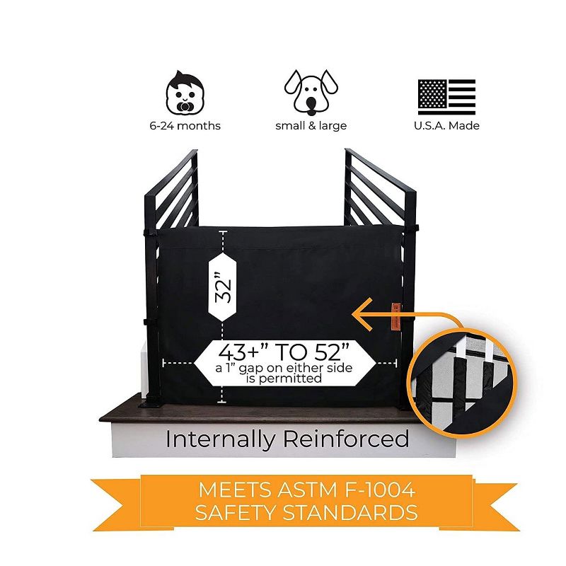 The Stair Barrier Portable Travel Wide Banister to Banister Retractable Fabric Baby and Pet Safety Gate, 42 to 52 Inch, Shades of Linen Black