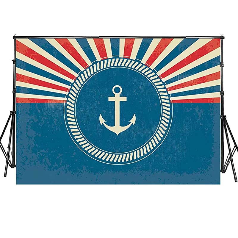 8x6ft Nautical Theme Party Photo Backdrop Vintage Navy Red Striped Anchor Sunrise Photography Background for Newborn Baby Shower Boy Birthday Cake Table Decoration Photobooth Props(SXY1067)