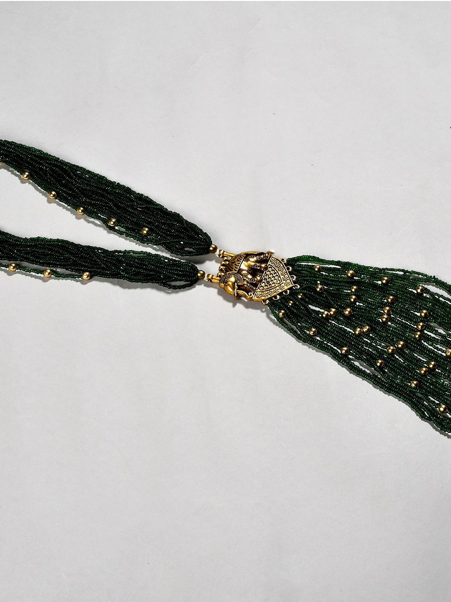 Imli Street Green Golden Long Beaded Handcrafted Necklace