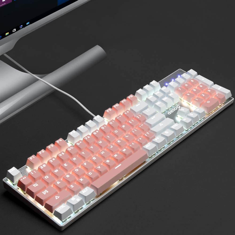 FELiCON RGB LED Backlit Wired Mechanical Gaming Keyboard,Metal Panle Dustproof Suspended Keycap Keyboard,for Laptop PC Game and Work (Pink)