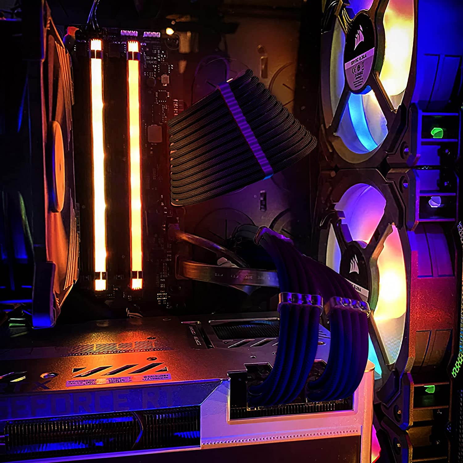 Power Supply Sleeved Cable, Extension PC Kit, 18AWG 24Pin ATX / 8 (4+4) Pin EPS / 8 (6+2) Pin PCI-E Power Supply PSU Cable with Combs, 30CM