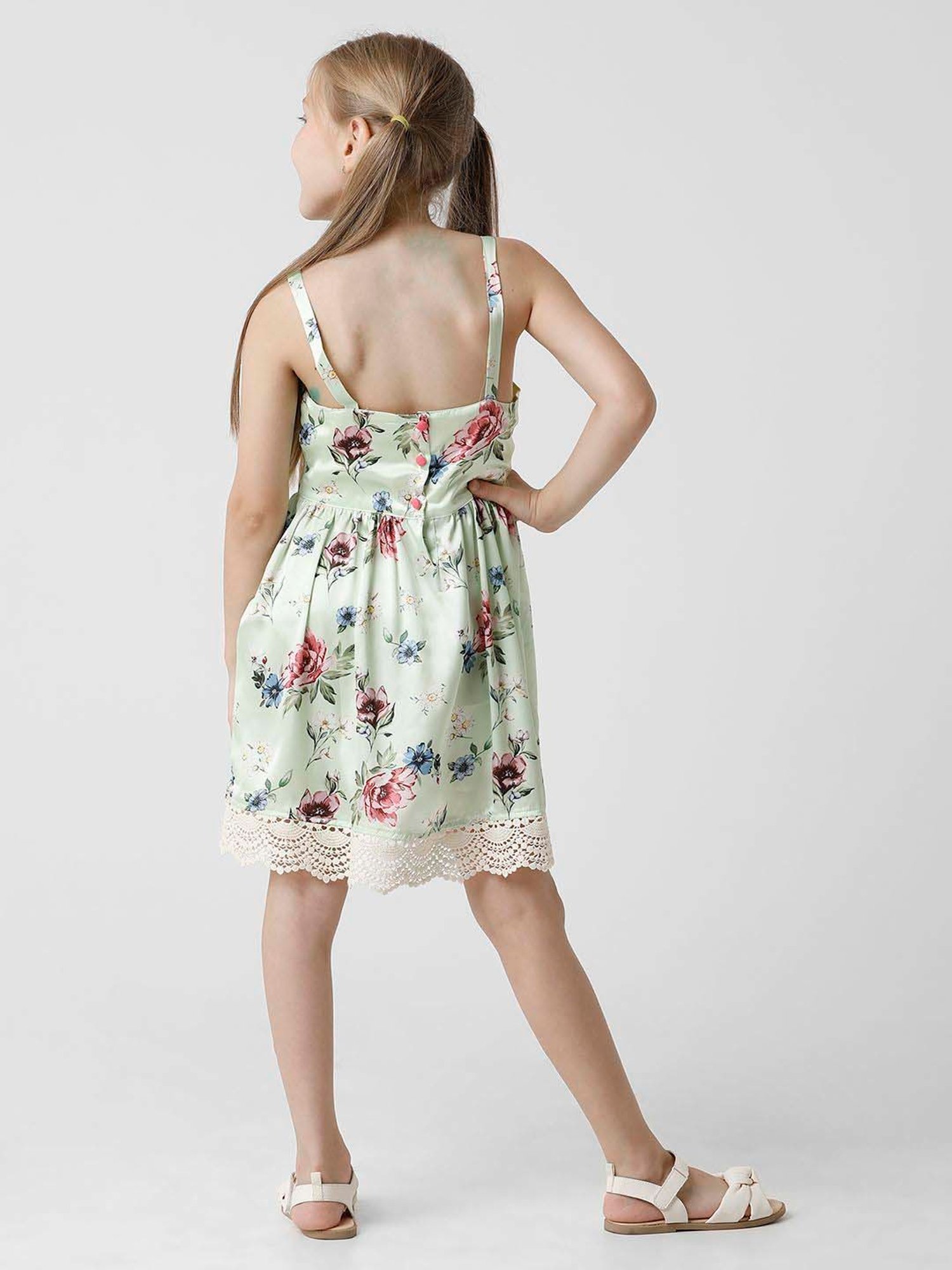 Kate & Oscar Kids Green Floral Print Dress
