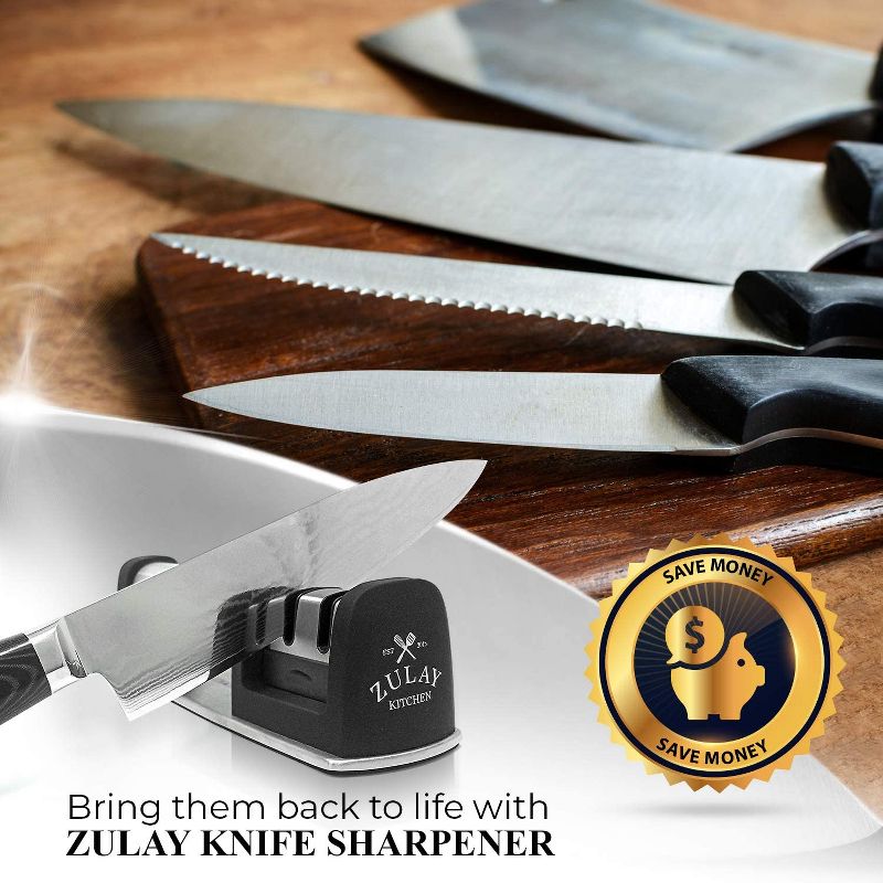 Zulay Kitchen Knife Sharpener with Glove - 2 Stage