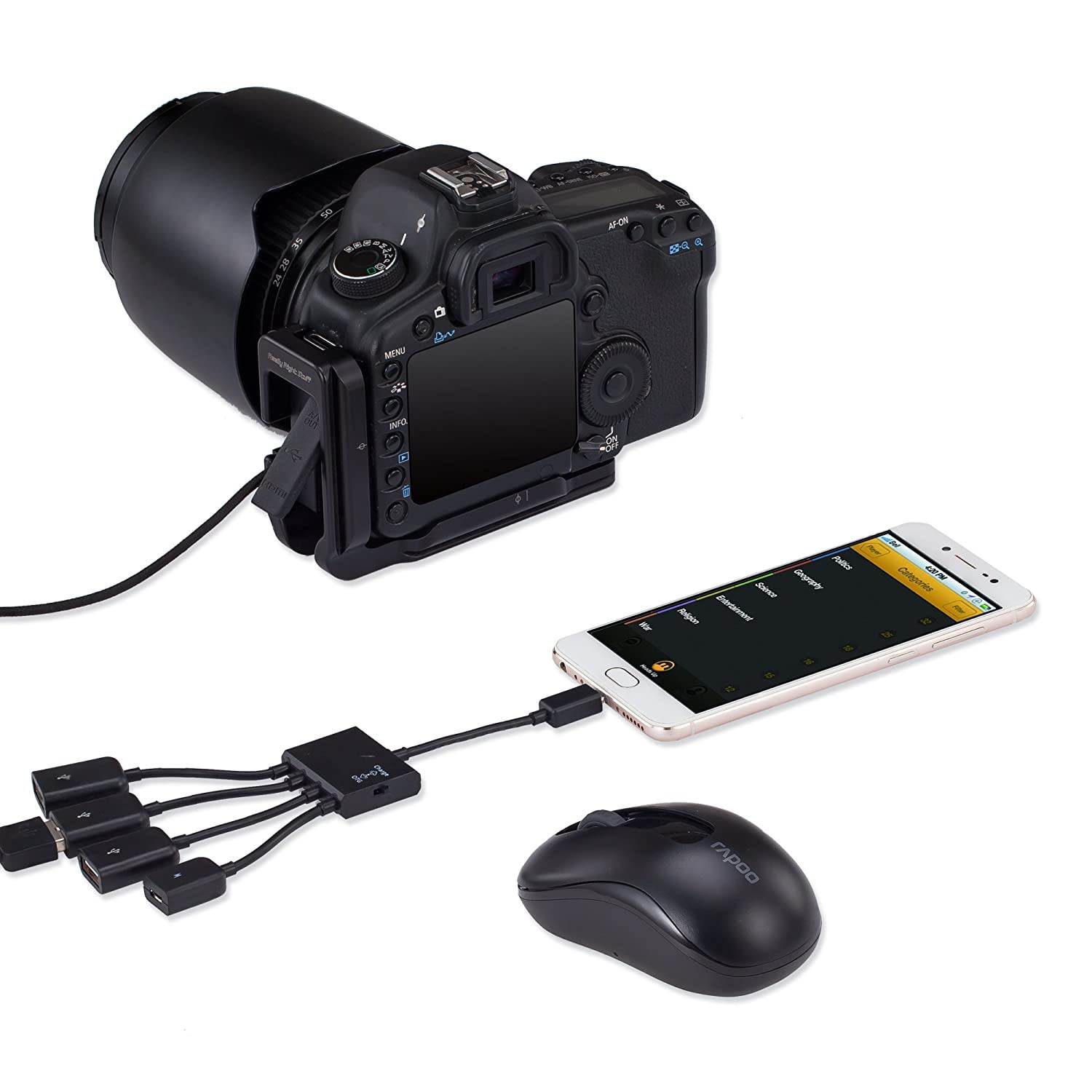 4 in 1 Micro USB HUB Adapter with Power, Charging OTG Host Cable Cord Adaptor Connector for Samsung Galaxy HTC Android Smart Phone Tablet Supports OTG Function