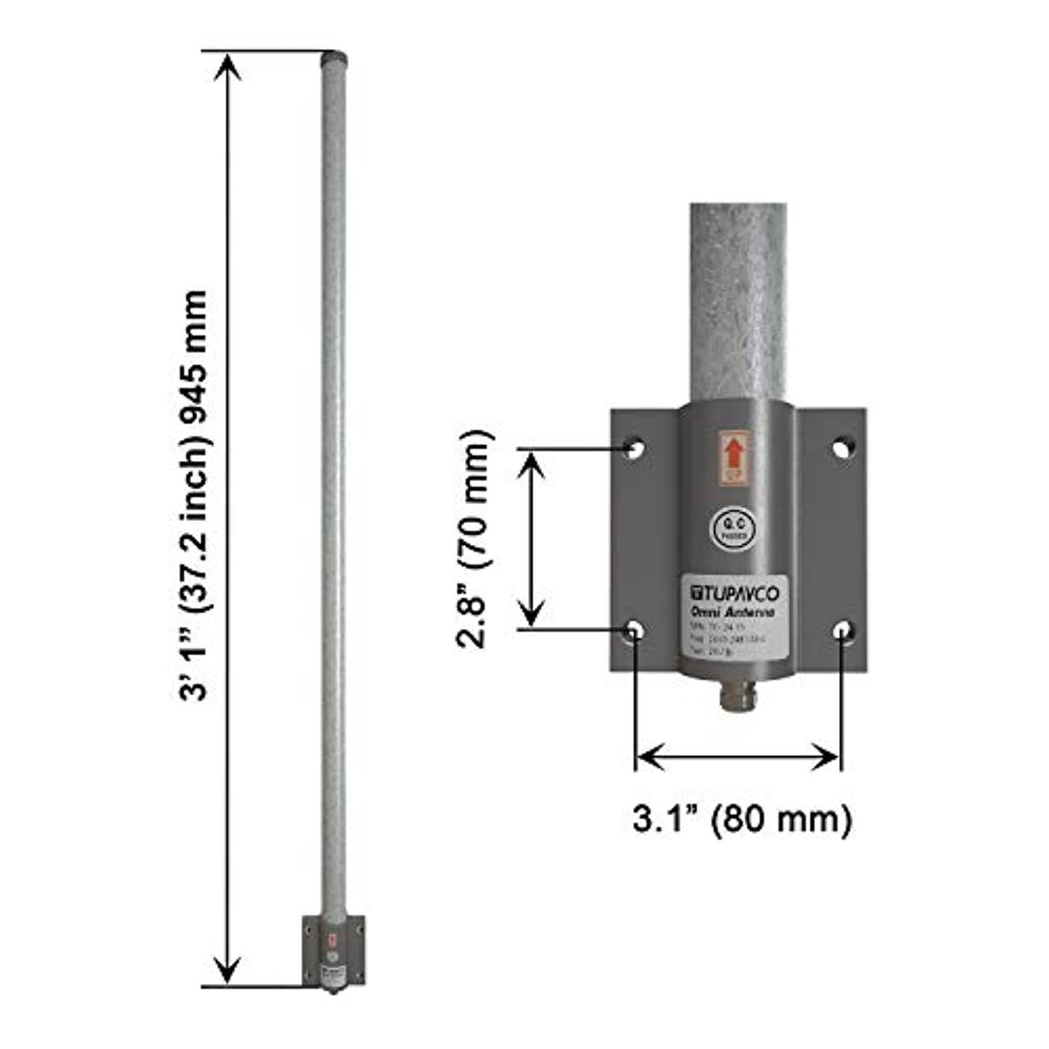 WiFi Outdoor Omni Antenna Gain 12dB 2.4Ghz Roof Mount (3 Foot Long) Wireless Network Extender/Repeater Range Booster Pole(N-Female Cable Connector) House/RV/Camping/Boat Signal Amplifier Tupav (TP551)