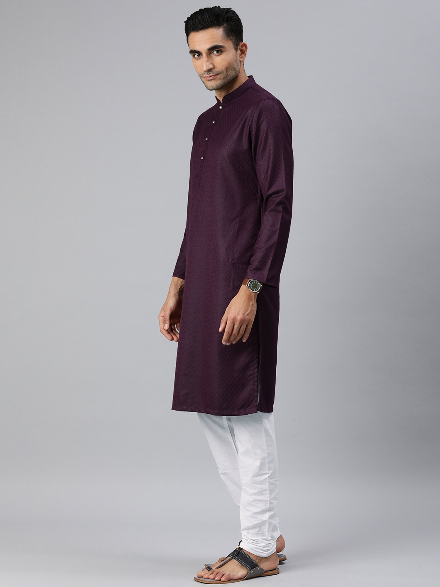 Manthan Wine & White Regular Fit Self Design Kurta & Churidar Set