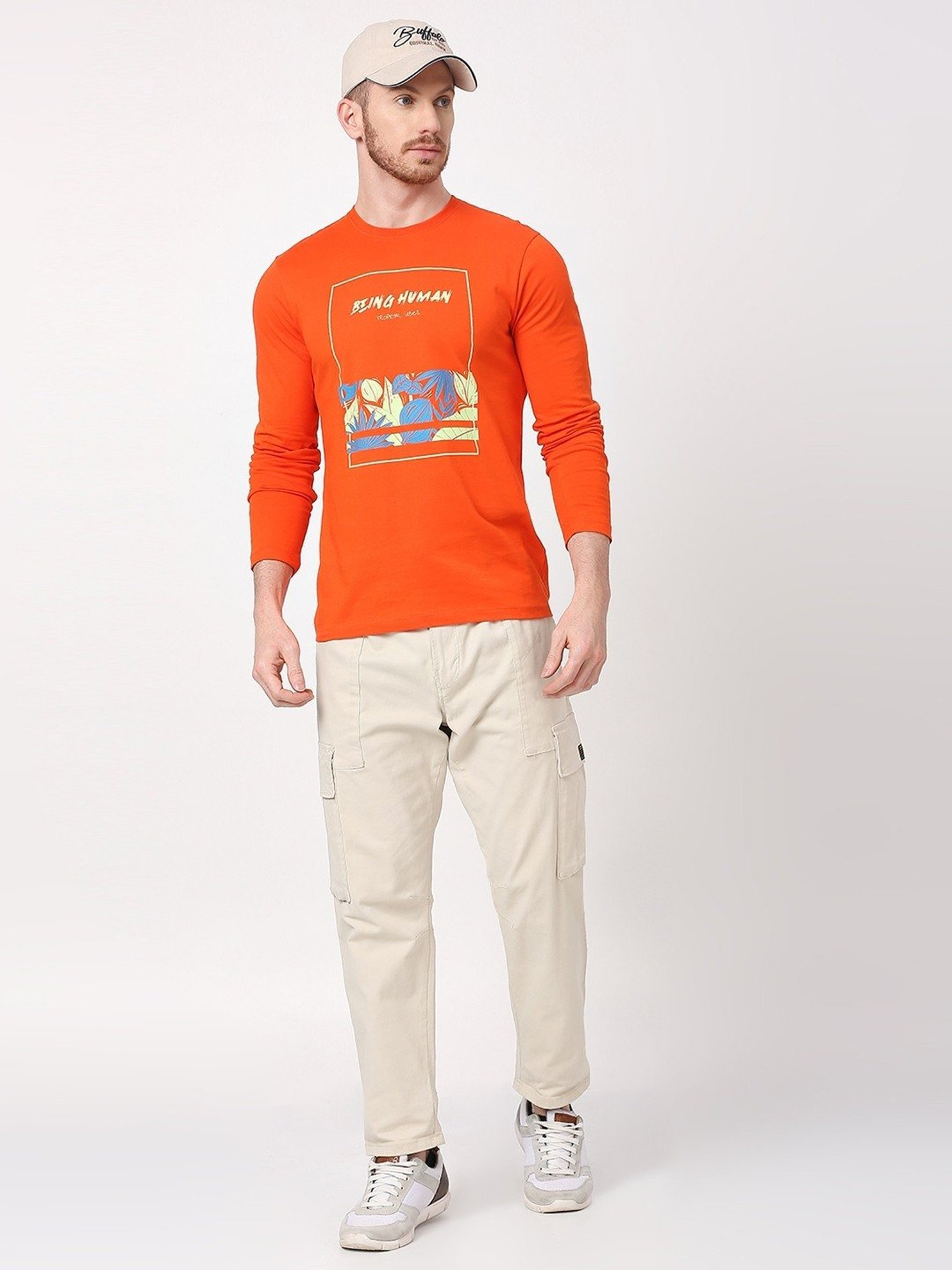 Being Human Orange Regular Fit Printed T-Shirt