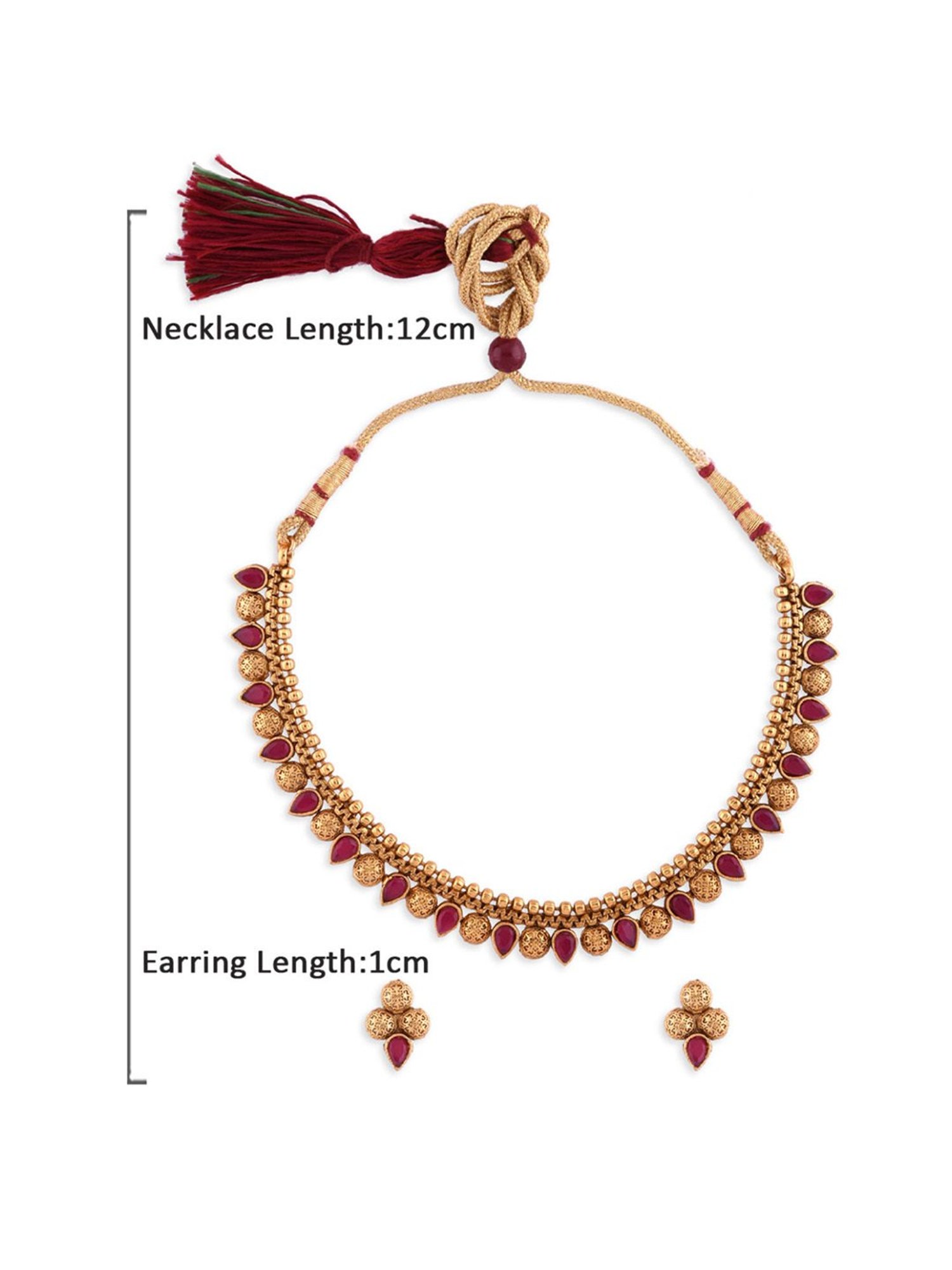 Fida Handmade Ethnic Temple Maroon Jewellery Set