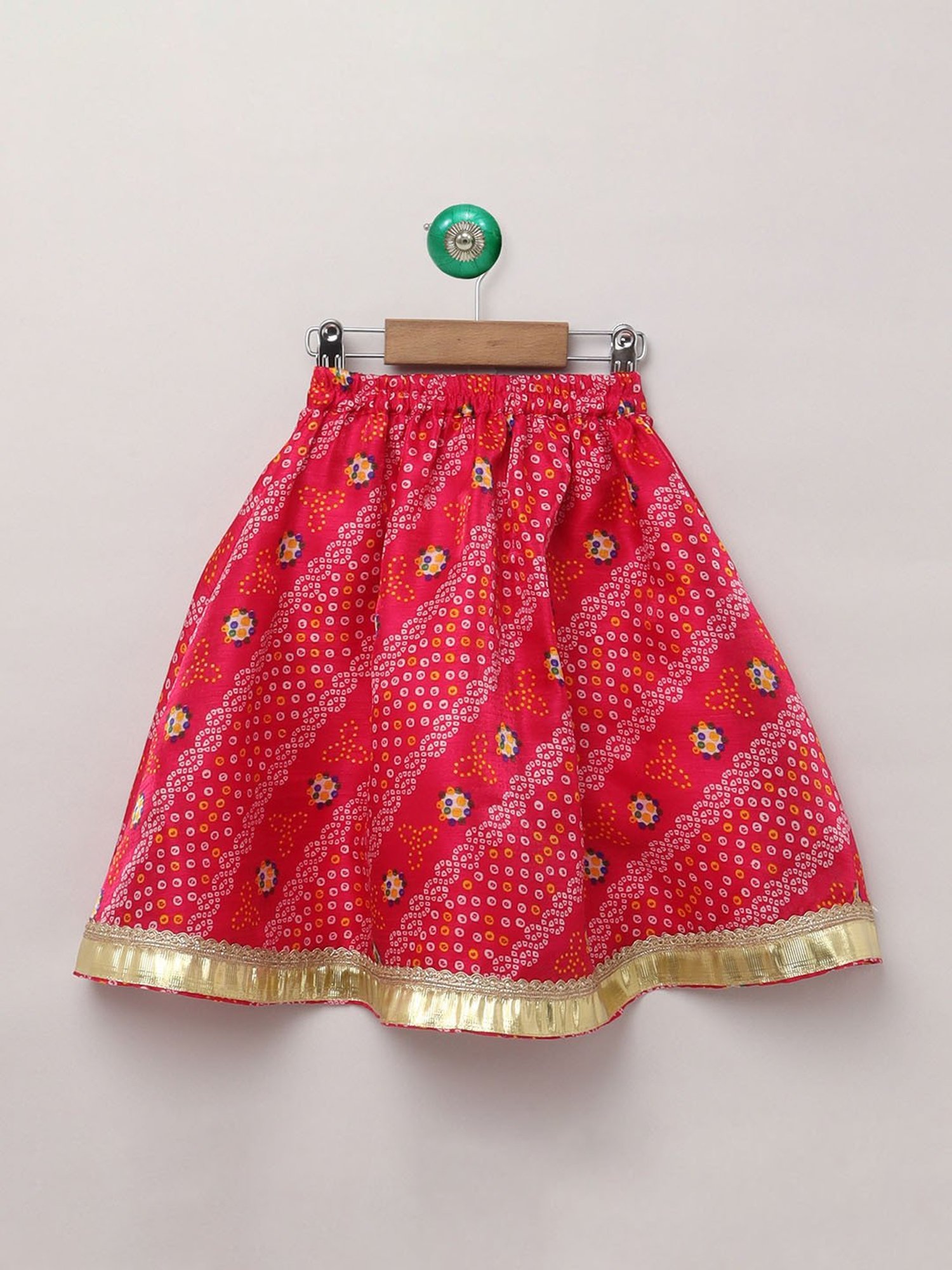 Many Frocks Kids Pink Printed Lehenga with Choli and Dupatta