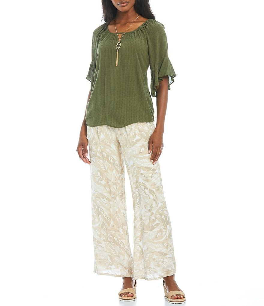 I.N. Studio Petite Size Keyhole Neck 3/4 Raglan Bell Sleeve Necklace Top