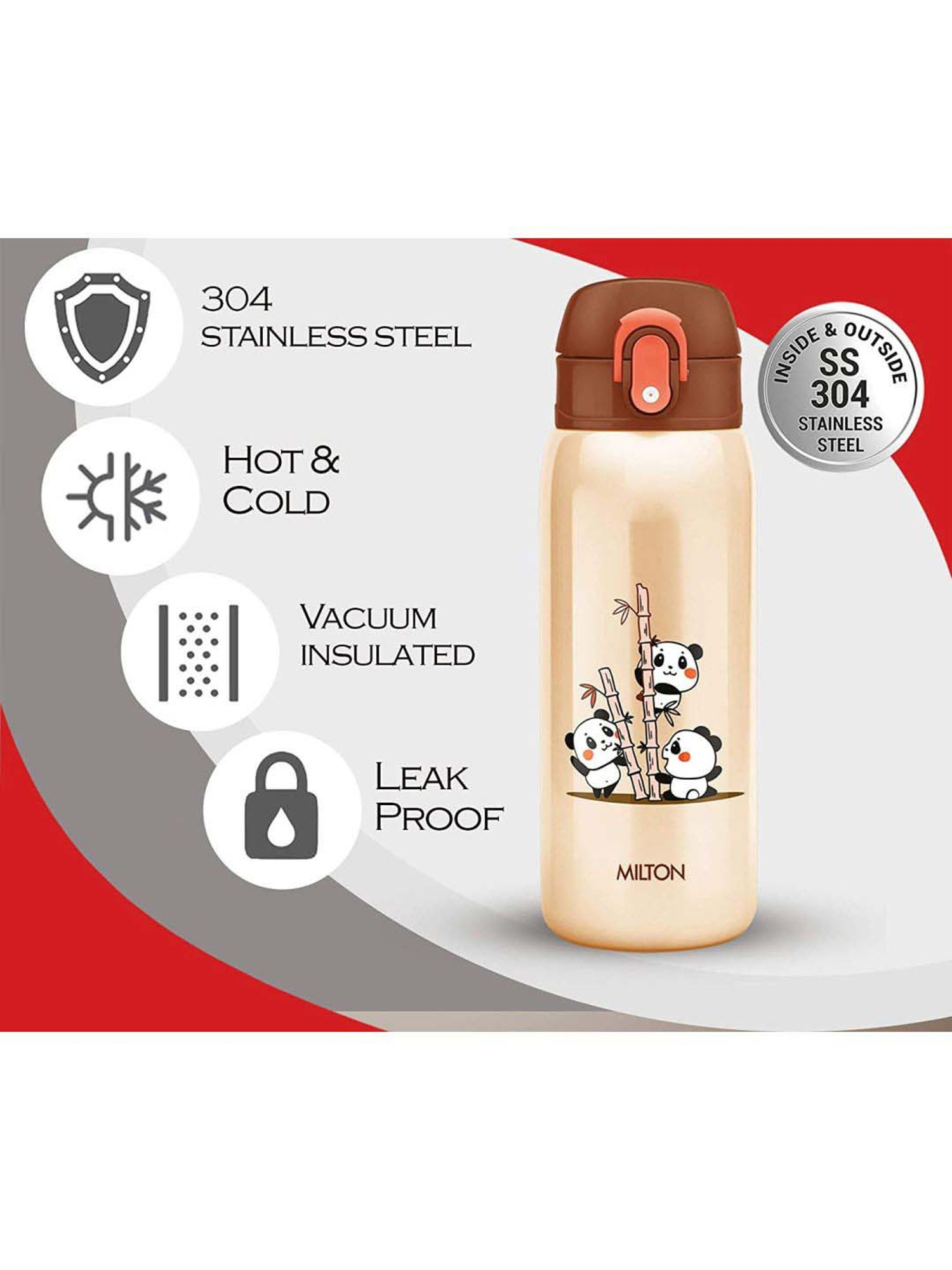 Milton Jolly Beige & Brown Stainless Steel Insulated Water Bottle (390 ml) - Set of 1