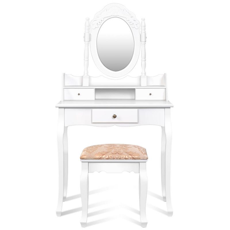 Costway Vanity Table Jewelry Makeup Desk Bench Dresser Stool White