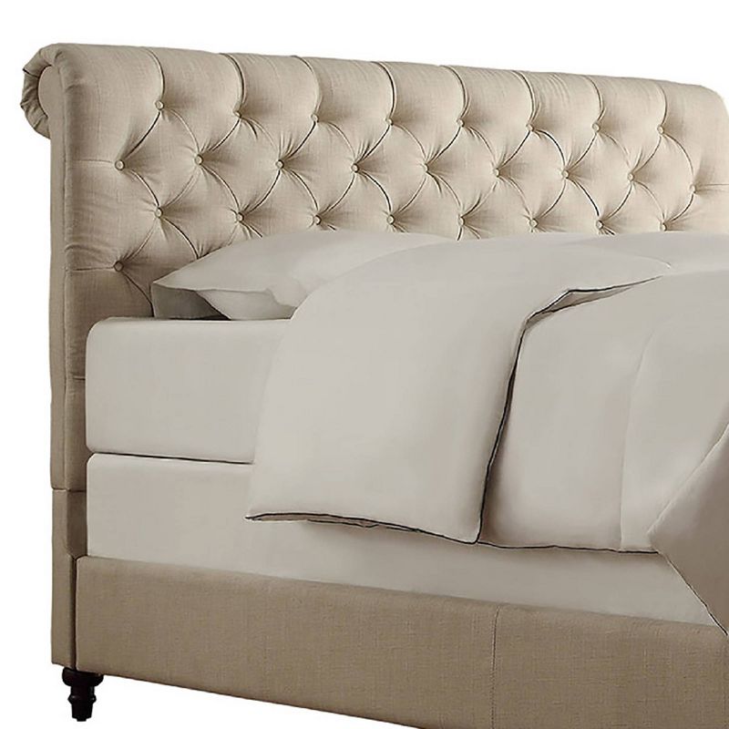 King Dimme Rolled Top Tufted Bed Platform Linen Beige - Inspire Q
