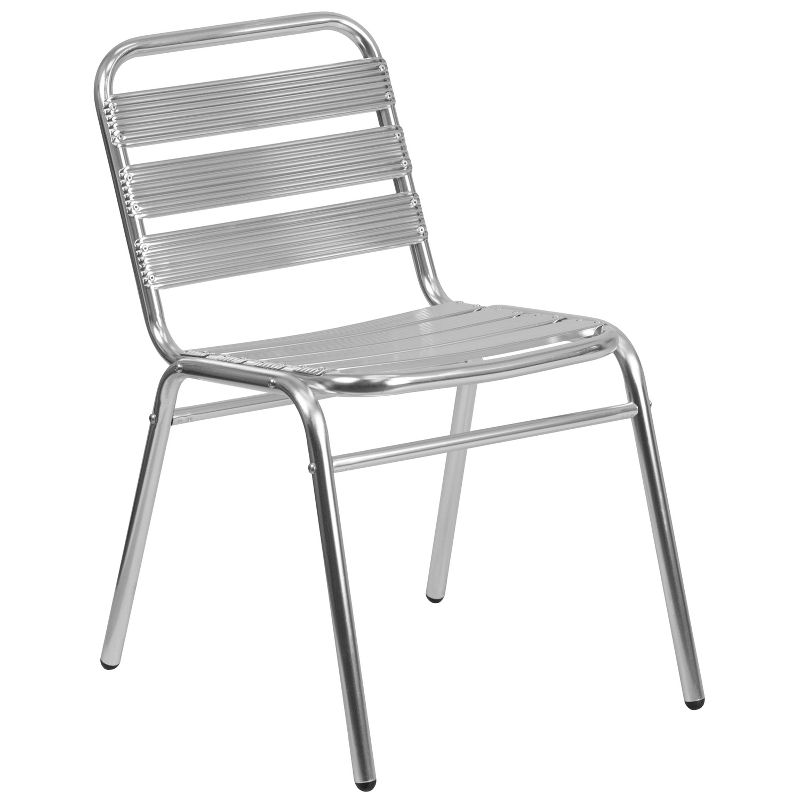 Emma and Oliver Aluminum Indoor-Outdoor Stack Chair with Triple Slat Back