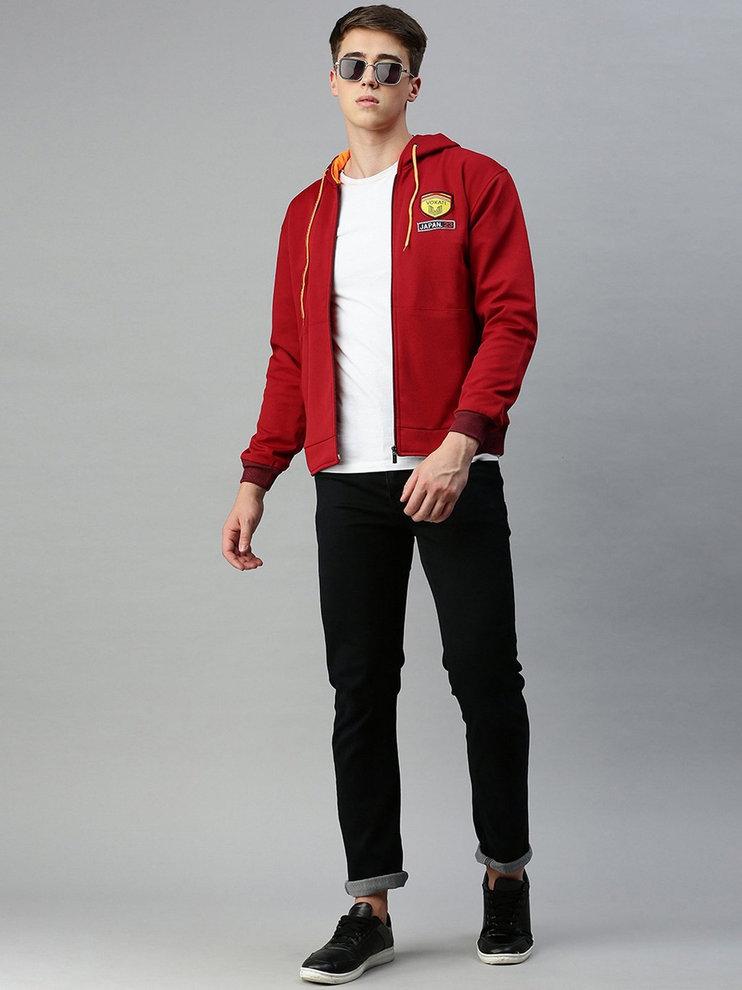 VOXATI Maroon Regular Fit Hooded Jacket