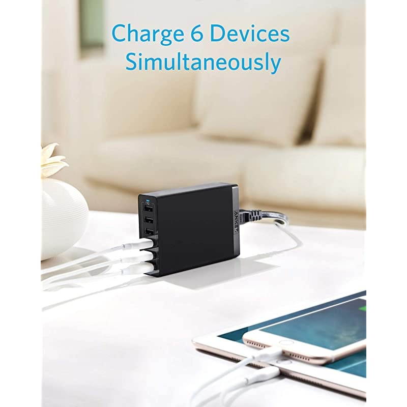 USB Wall Charger  60W 6 Port USB Charging Station PowerPort 6 Multi USB Charger for iPhone XsMaxXRX87Plus iPad ProAir 2MiniiPod Galaxy S9S8S7EdgePlus Note LG HTC and More