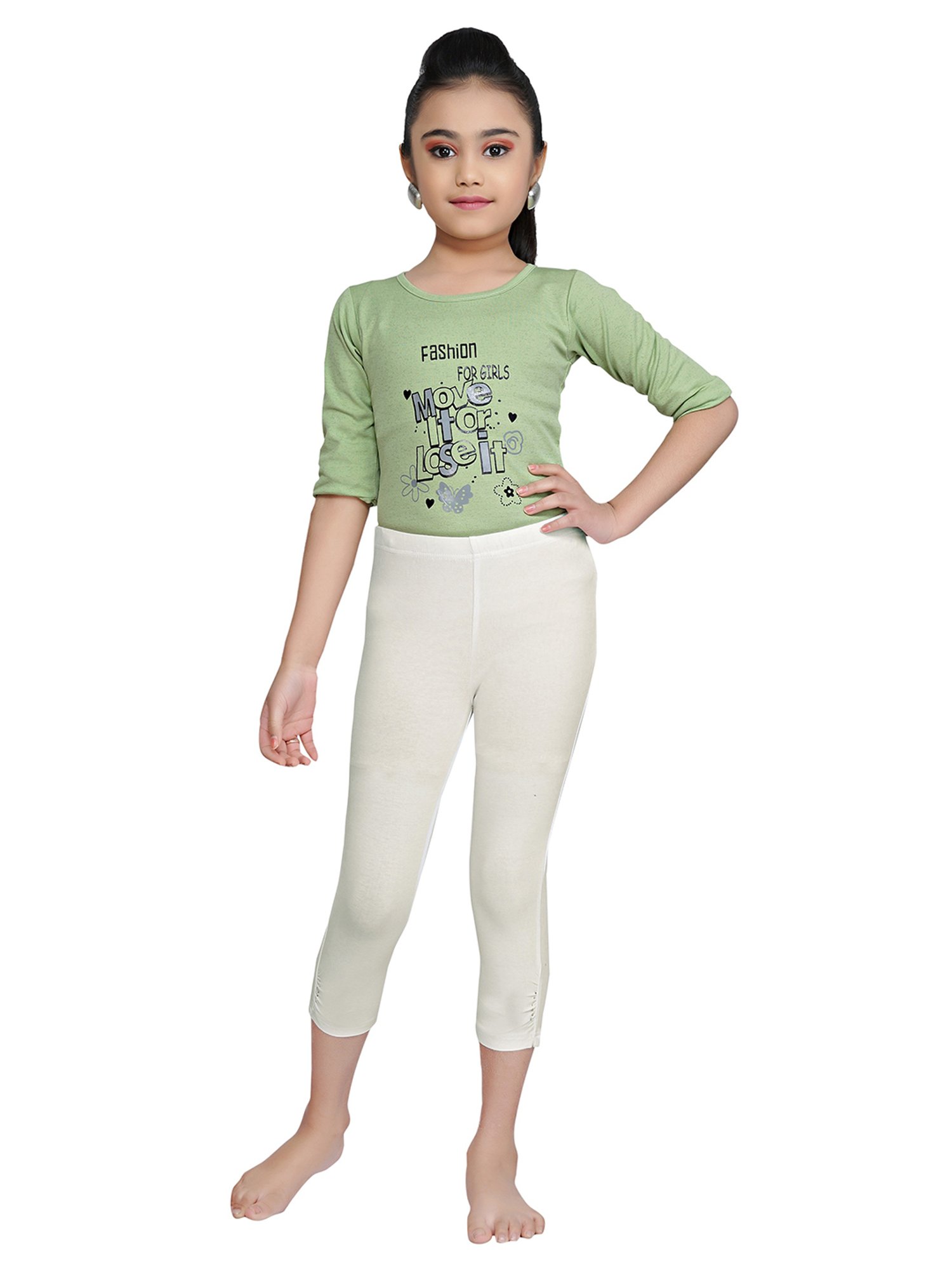 Tiny Girl Cream Solid Leggings