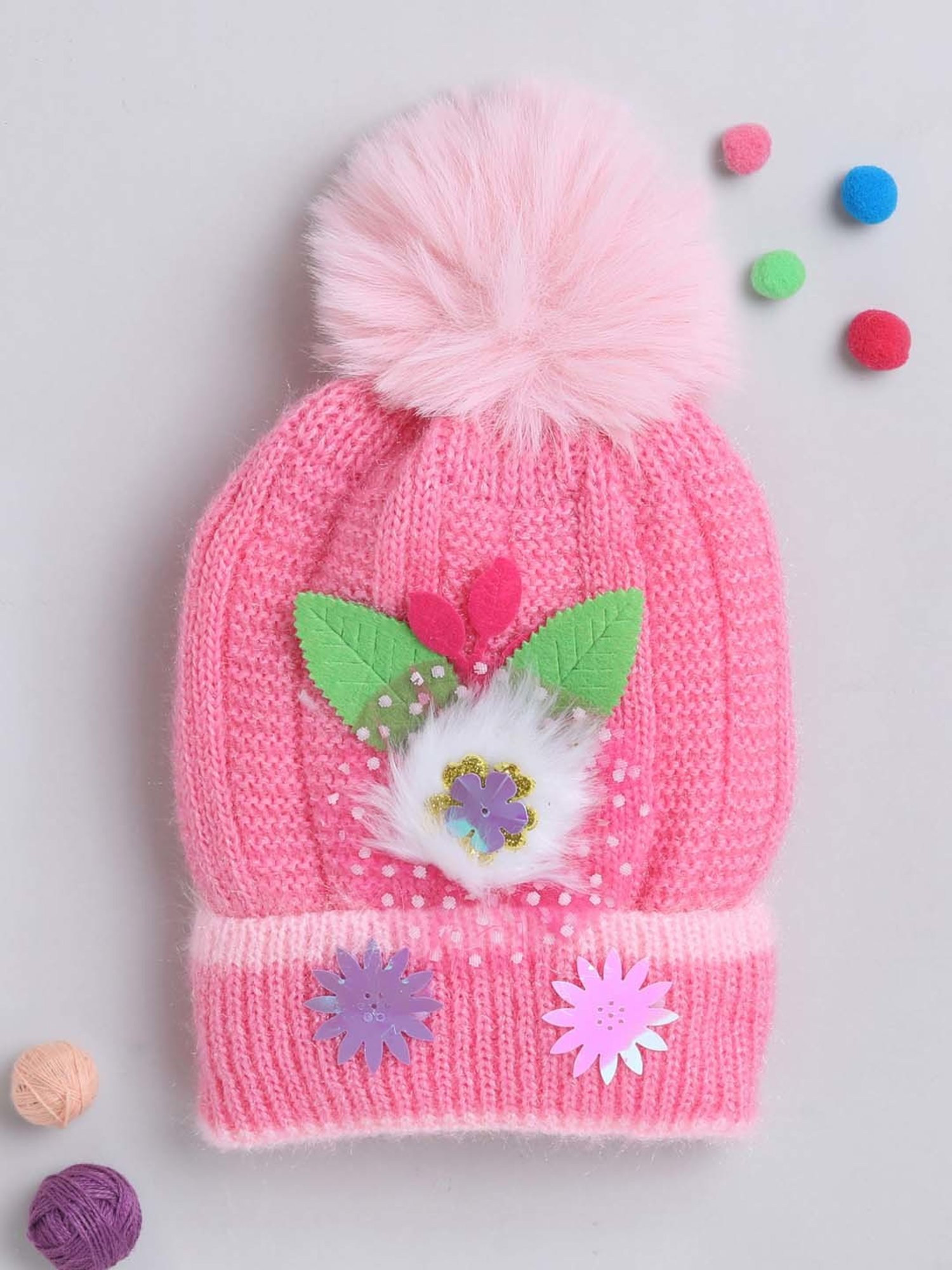 The Magic Wand Kids Pink Applique Winter Cap