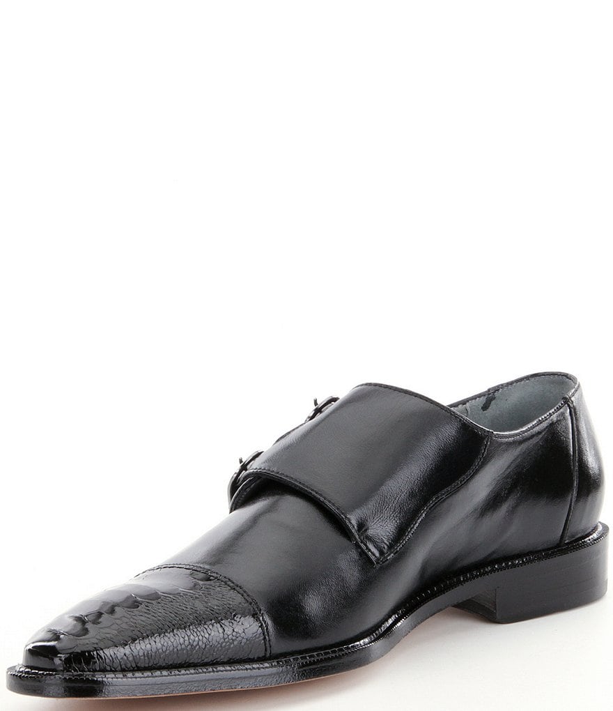 Belvedere Men's Amico Double Monk Strap Ostrich and Calfskin Dress Shoes