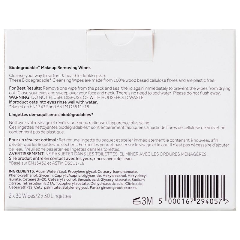 No7 Biodegradable Makeup Removing Wipes Dual Pack - 60ct