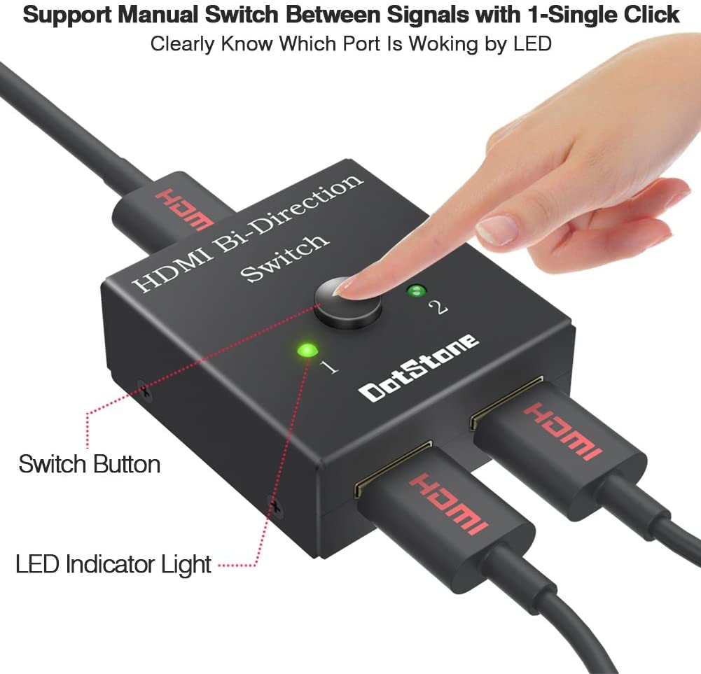 HDMI Switch Bi-Direction 4K HDMI Splitter 2 x 1/1 x 2 No External Power Required 2 Ports HDMI Switcher Supports Ultra HD 4K 3D 1080P Comes with 3 Feet HDMI Cable