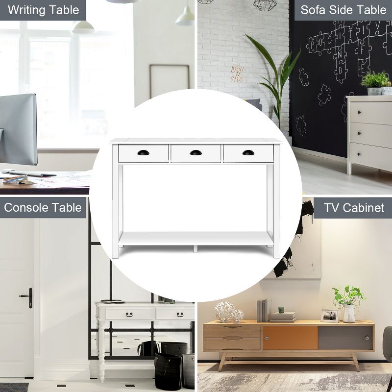 Costway 47'' Console Table Hall Table Side Desk Accent Table Drawers Shelf Entryway White