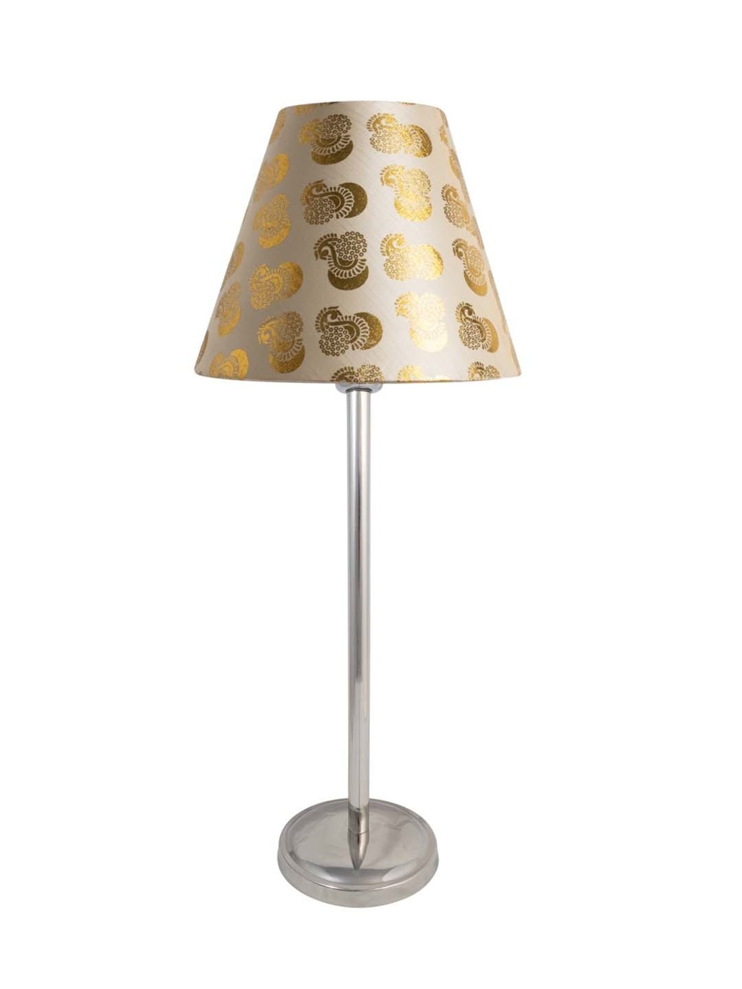 Homesake Chrome Suave Golden Steel Bedside Table Lamp With Fabric Shade - Set of 1