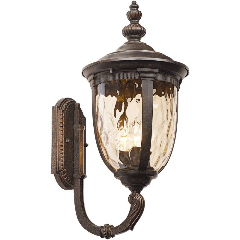 John Timberland Outdoor Wall Light Fixture Bronze 21" Hammered Glass Sconce for House Deck Patio