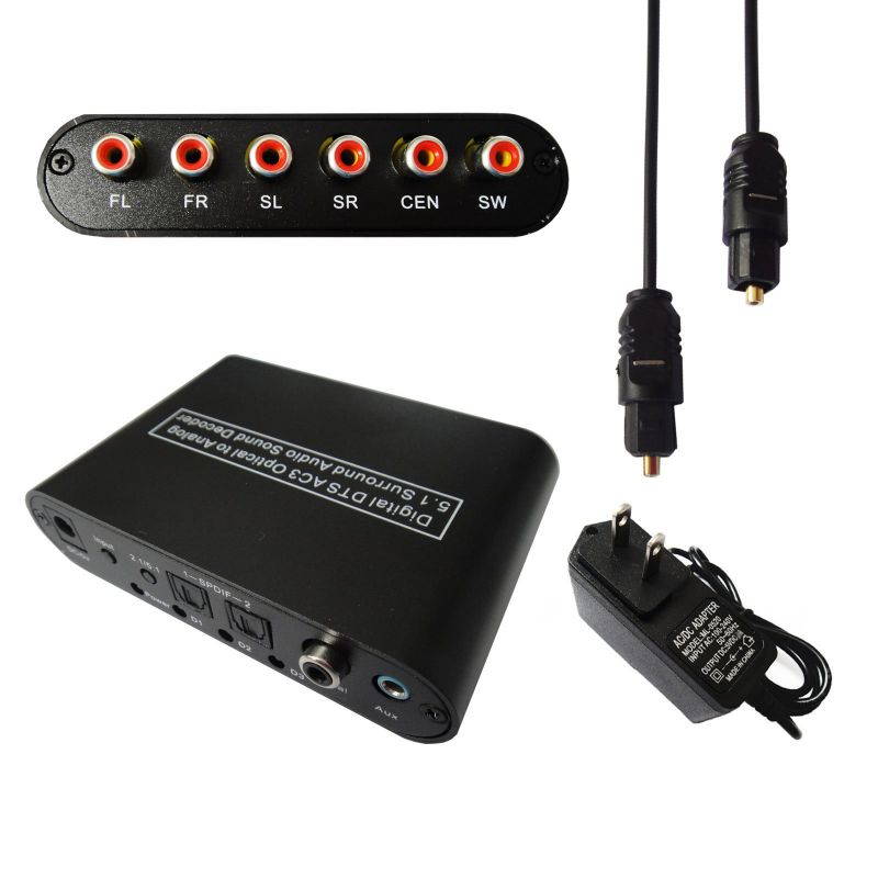 EULAN 5.1 Decoder Optical Toslink Coaxial Dolby AC3 DTS Digital to 5.1 2.1 CH Analog Audio Converter Decoder with Optical Cable and Power Adapter