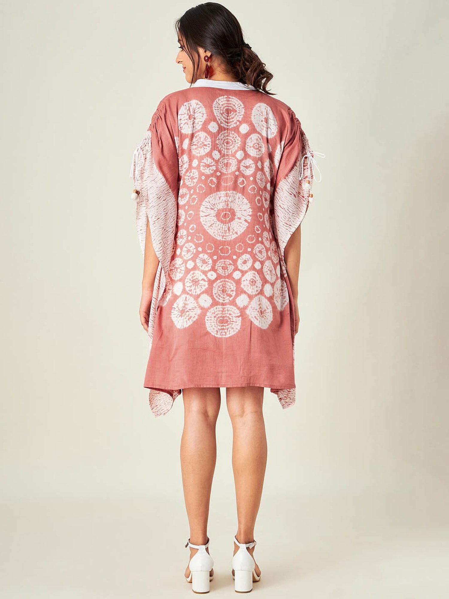 The Kaftan Company Peach Printed Kaftan Dress