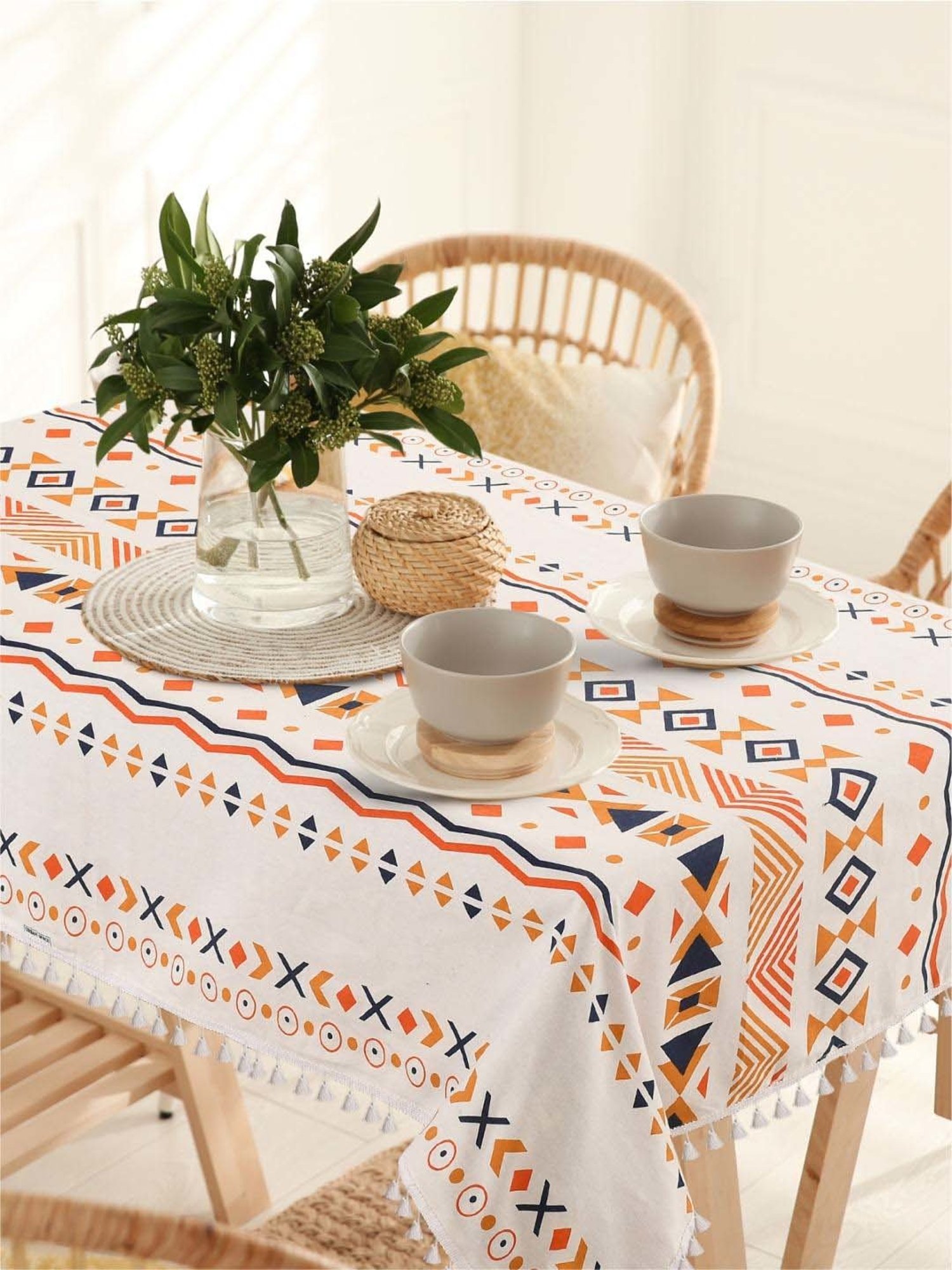 Urban Space Orange Cotton 200 GSM 4 Seater Square Dining Table Cover