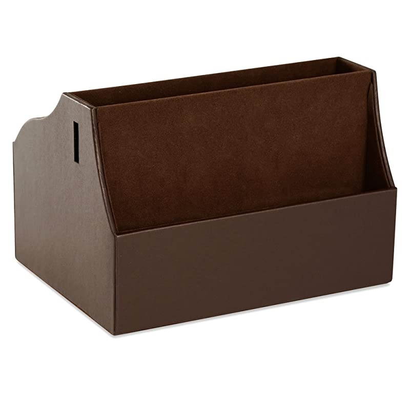 AllinOne Remote Control Holder Caddy Organizer Brown Leather Also Holds Phones Tablets Books Glasses 8 compartments up to 14 remotes