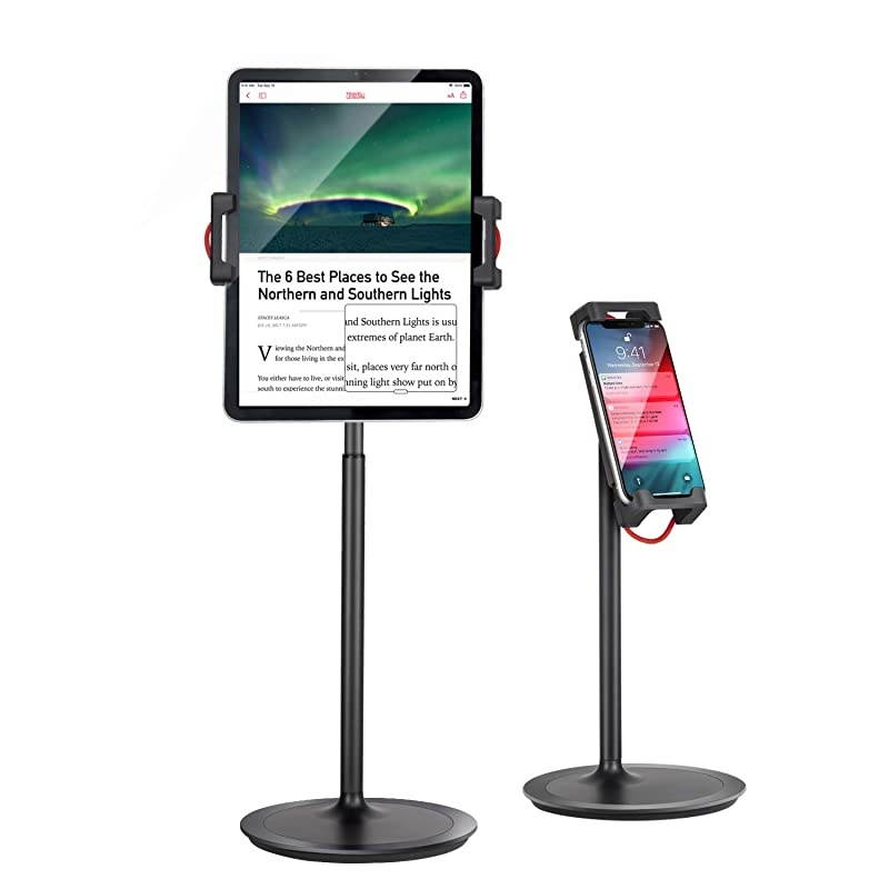 Tablet Ipad Stand Holder,  Adjustable Phone Stand, 360 Degree Rotating, Aluminum Alloy Cradle Desktop Holder Dock for 4.7"-12.9" Screen Phones, iPad, Nintendo Switch, Kindle, eBook Reader (Black)