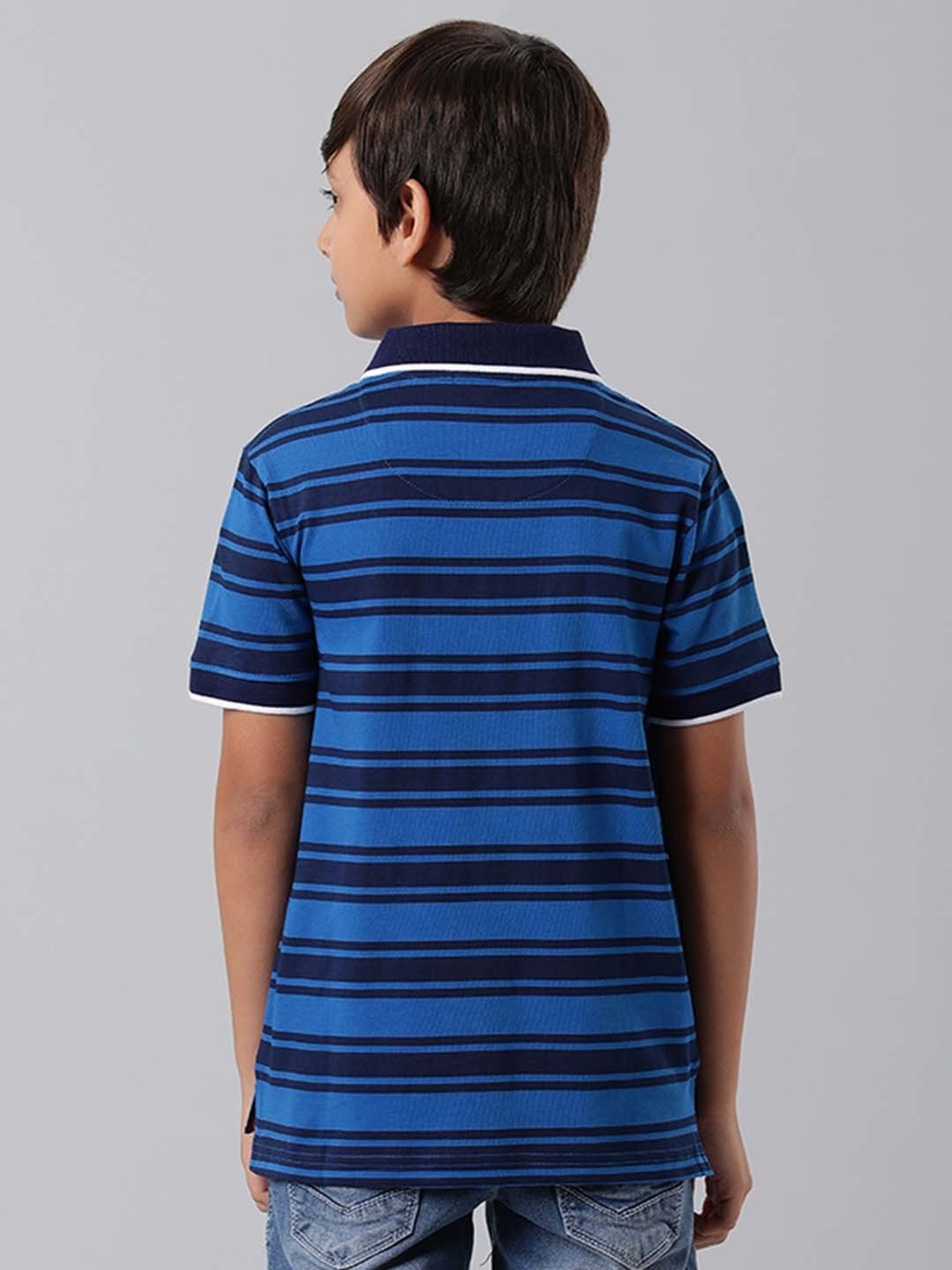 Indian Terrain Kids Navy Striped Polo T-Shirt