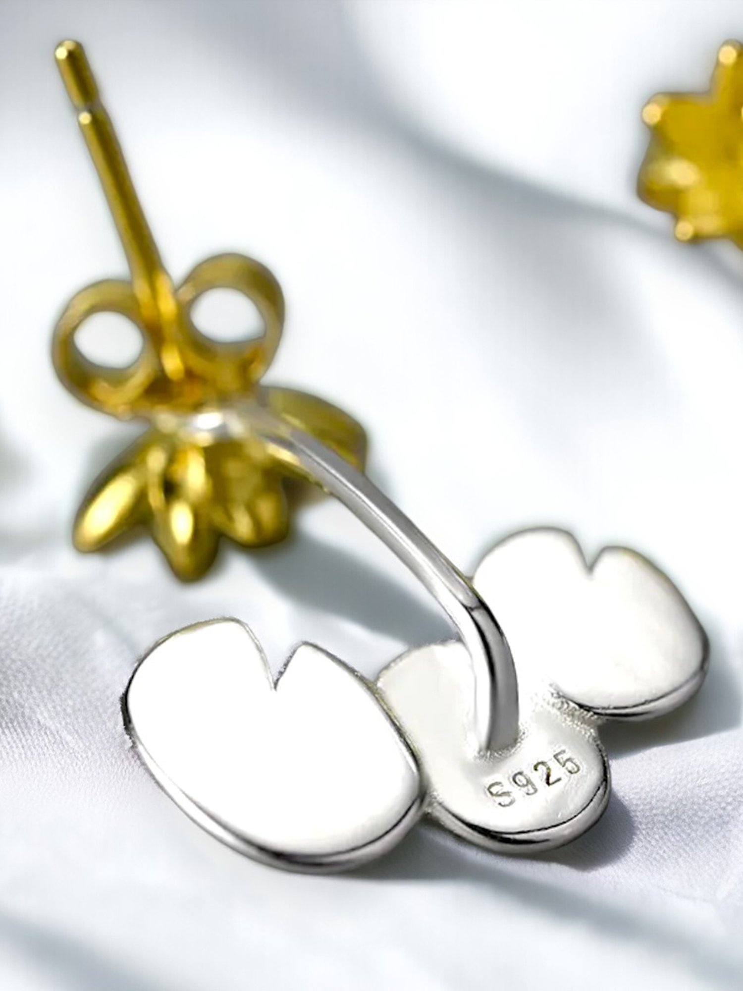 Rihi by P.C. Chandra Jewellers 92.5 Sterling Silver Lotus Back Ear Jacket Earrings for Women & Girls