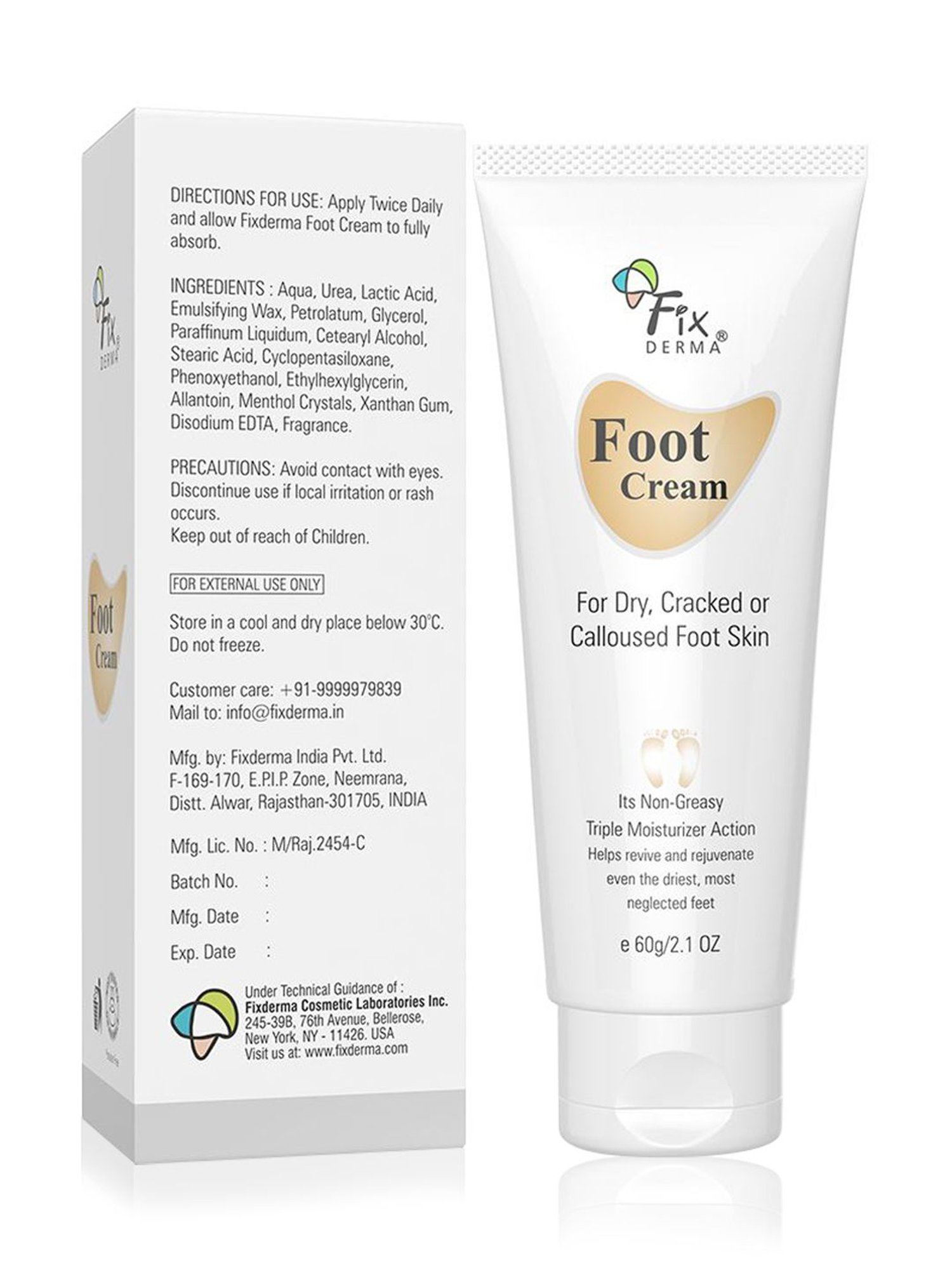 FIXDERMA Foot Cream For Dry, Cracker or Calloused Foot Skin - 60 ml