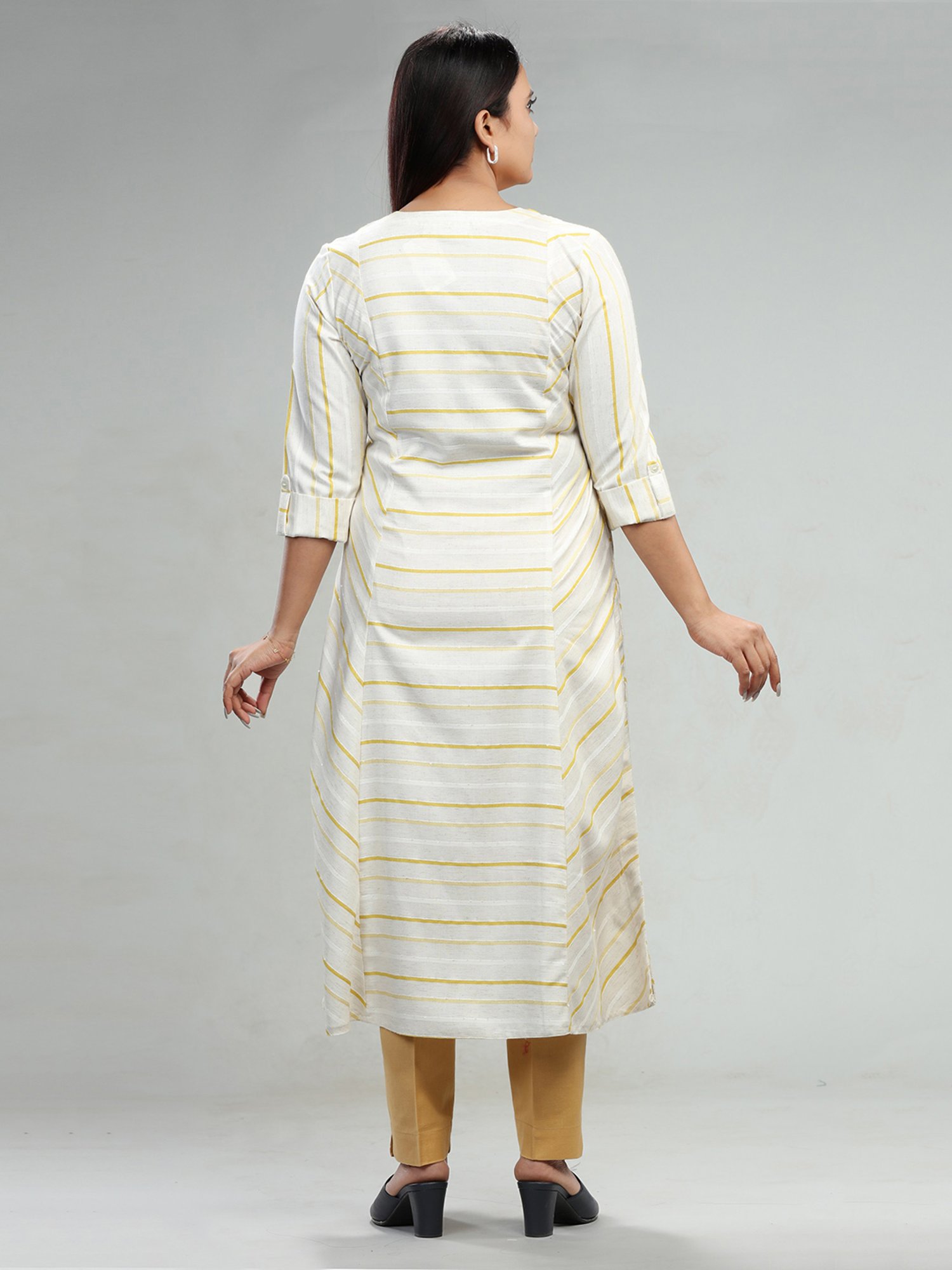 Cotton Culture Cream & Yellow Embroidered A Line Kurta