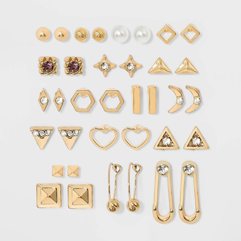 Star and Safety Pin Multi Earring Set 18pc - Wild Fable™ Gold