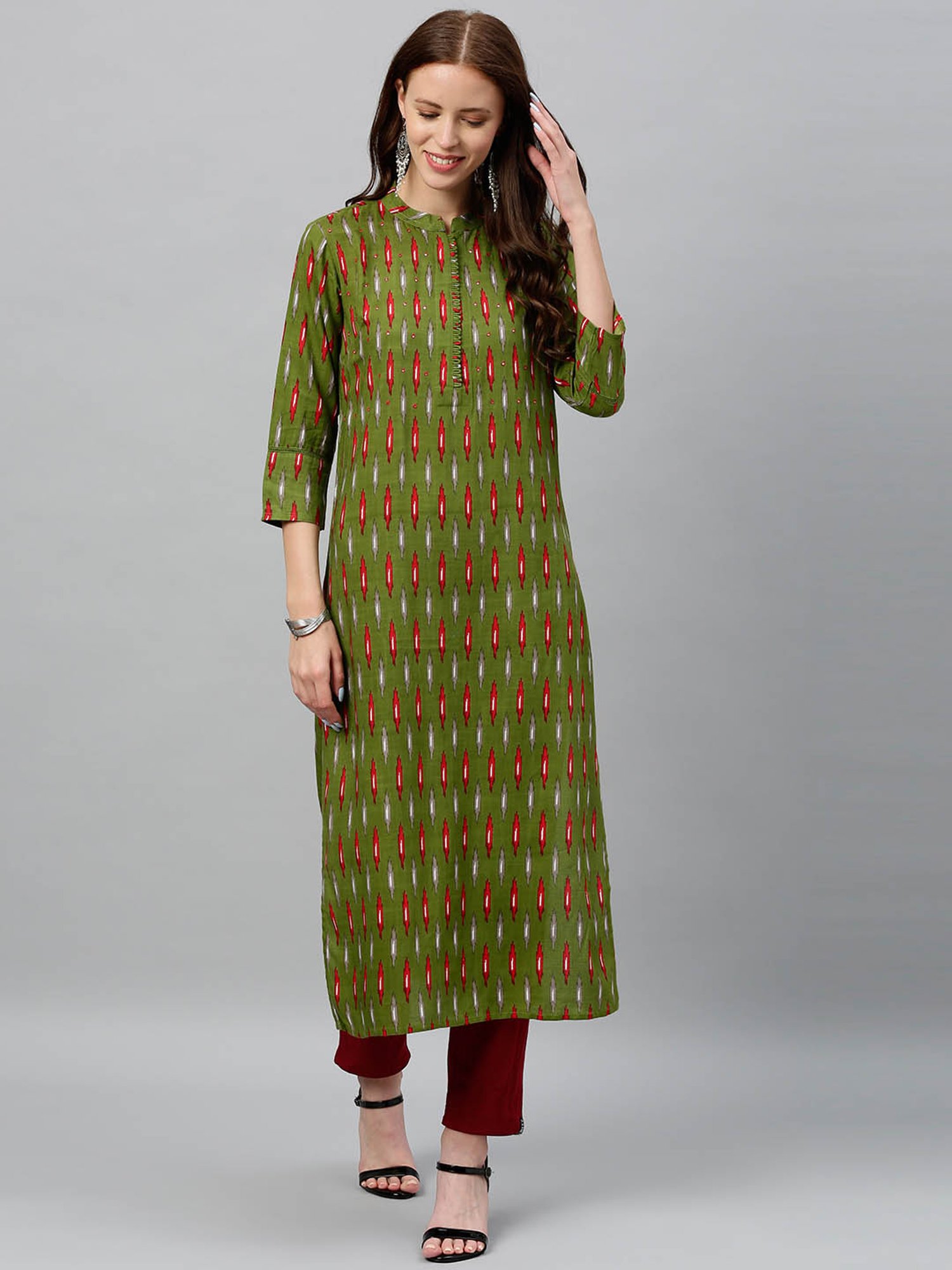 Kipek Green Rayon Printed Kurta