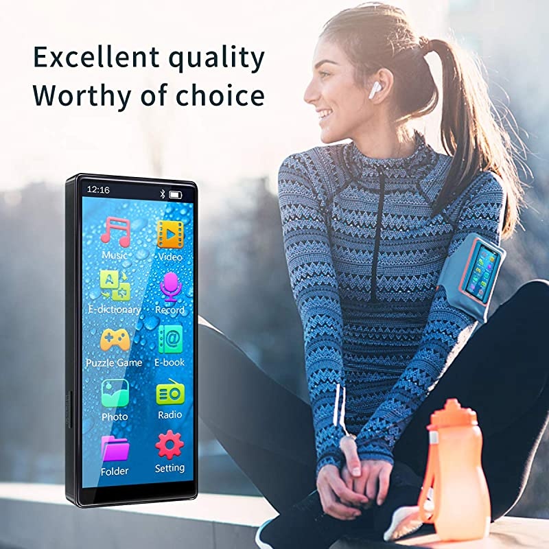 MP3 Player with Bluetooth 50 High Resolution and Full Touch Screen Builtin Speaker 8GB HiFi Lossless Sound Player with FM Radio Voice Recorder Supports up to 128GB Black