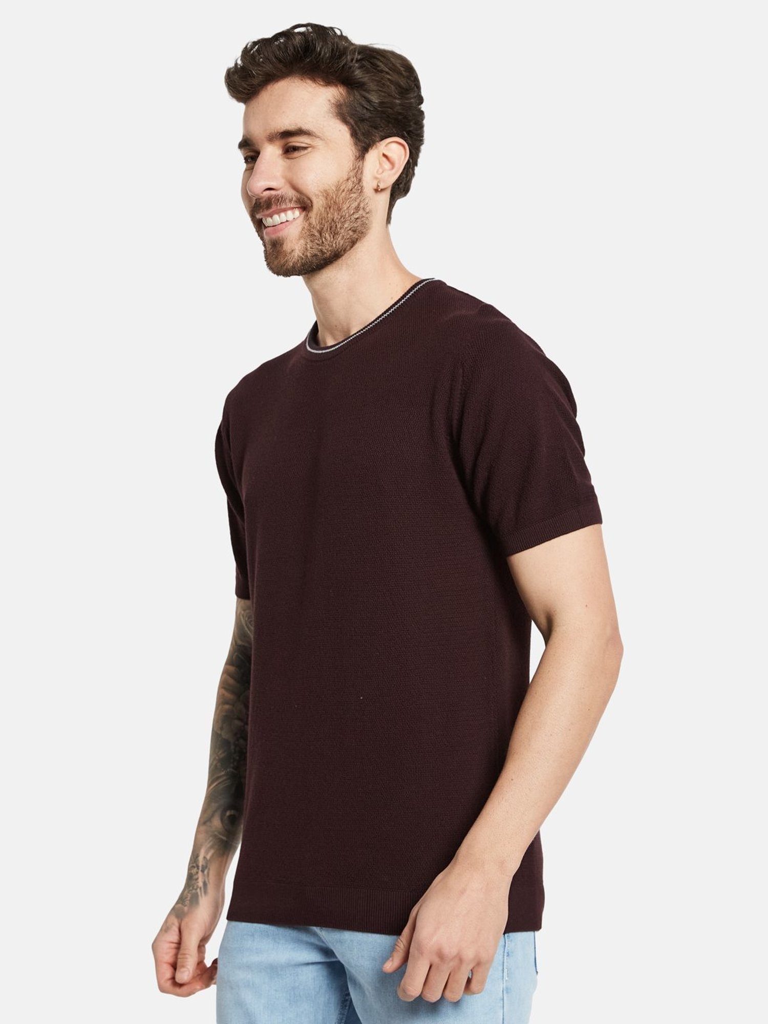 Mettle Wine Cotton Regular Fit T-Shirt