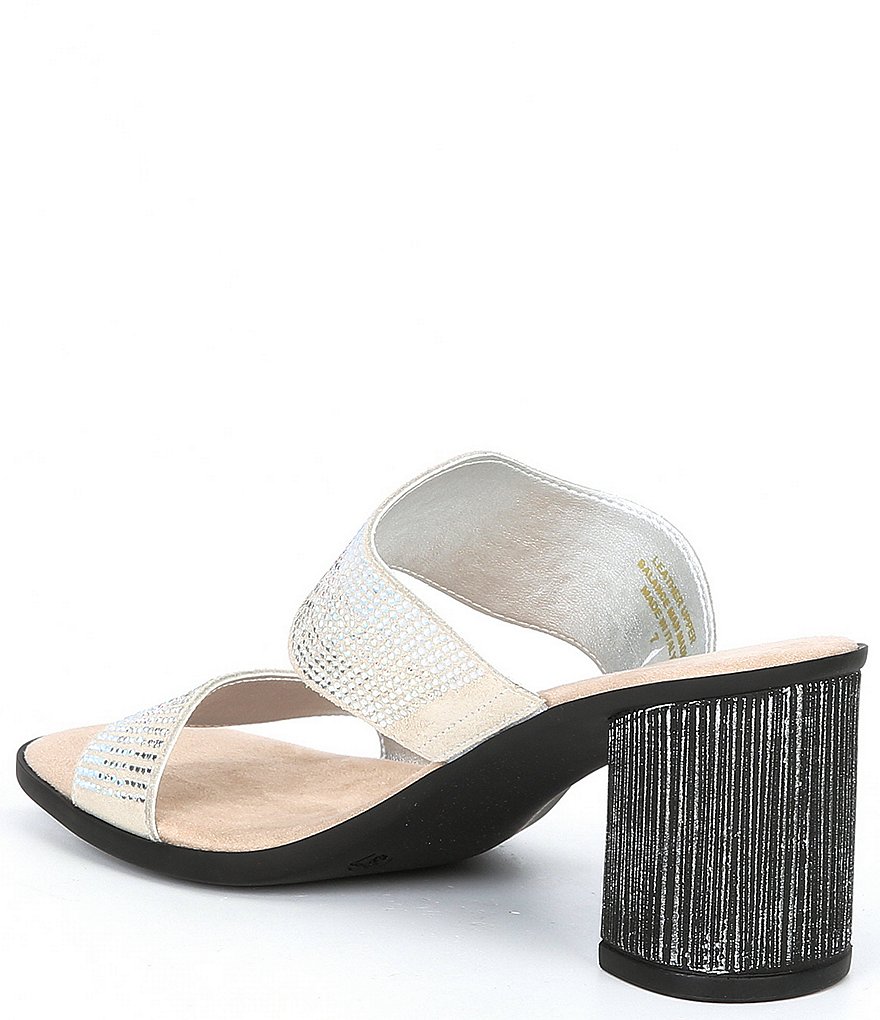 Onex Perla Rhinestone Embellished Leather Block Heel Slide Sandals