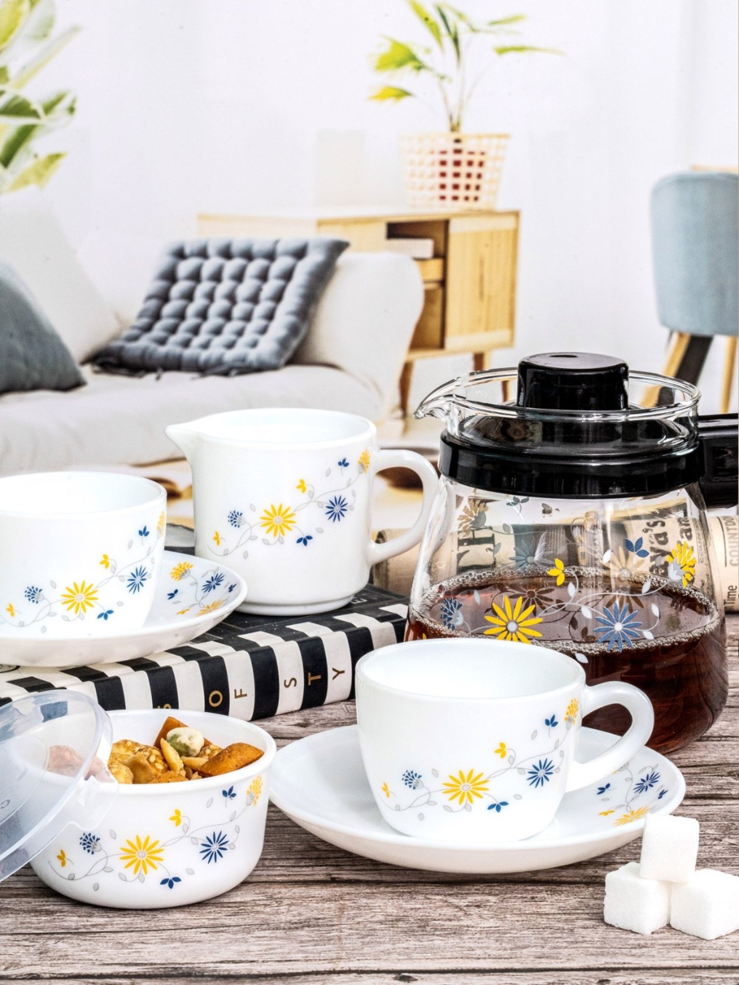 Cello Multicolor Opalware 15pcs Tea Set