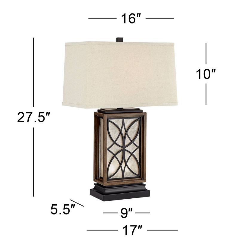 Franklin Iron Works Rustic Table Lamp with USB and AC Power Outlet in Base LED Nightlight Bronze Oatmeal Shade for Living Room