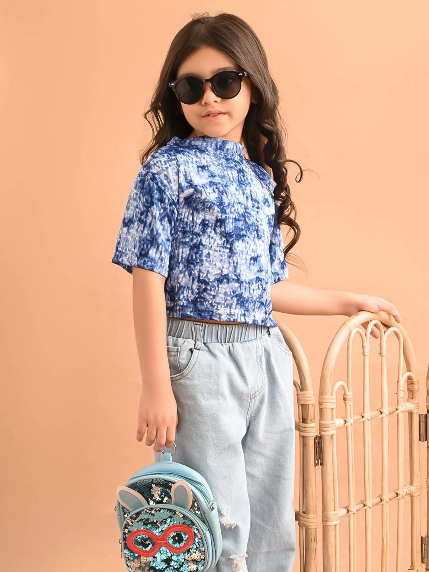 LilPicks Kids Blue Cotton Over Dyed Top
