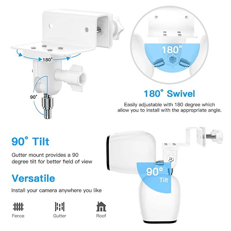 Gutter Mount for Arlo Pro 3, Arlo Pro 4, Arlo Ultra, Arlo Essential, eufy Cam and Other Arlo Cameras (White, 1Pack by )