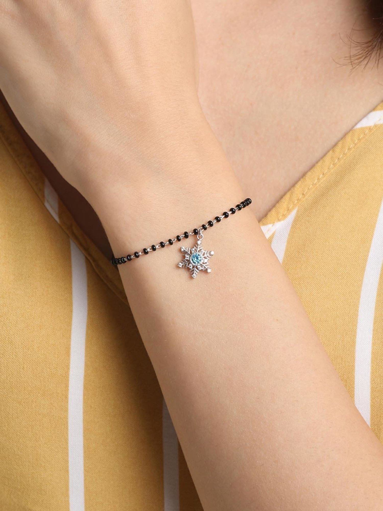 Clara 92.5 Sterling Silver Snowflake Mangalsutra Bracelet for Women