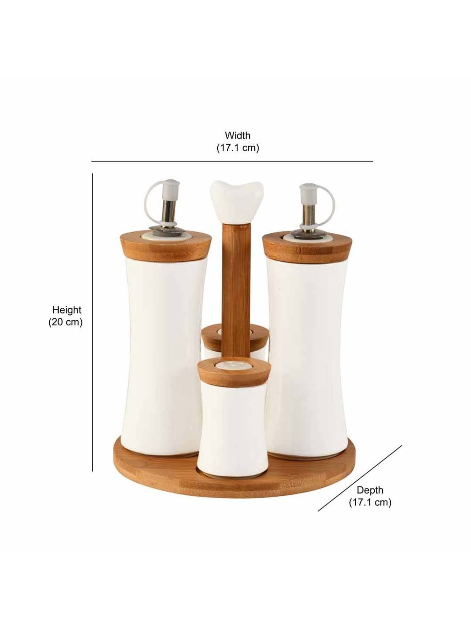 @Home White Ceramic 4Pcs Storage Container Set with Bamboo Base