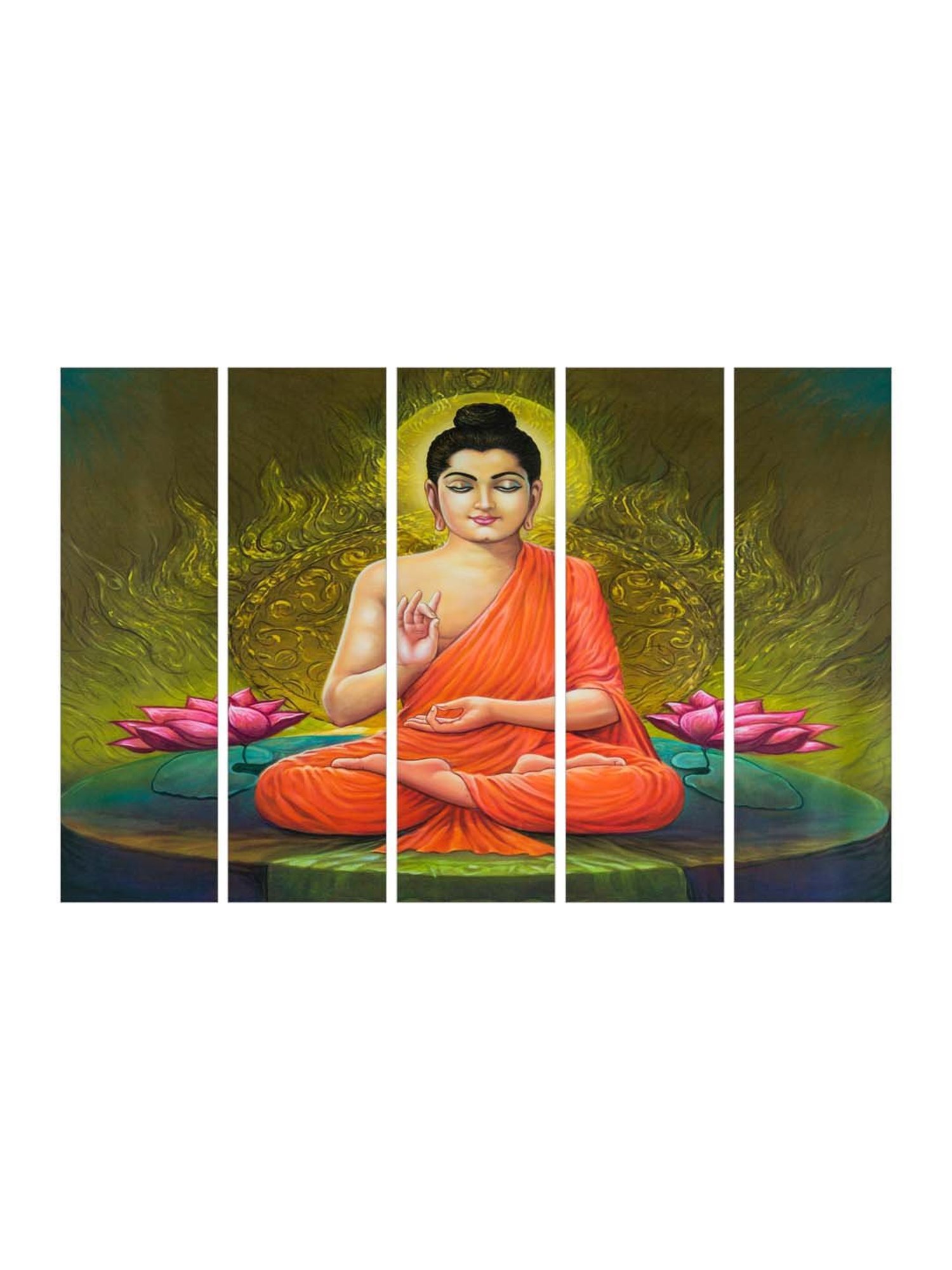 999Store Green & Orange Meditating Buddha Art 5 Frame MDF Paintings